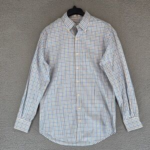 Peter Millar long sleeve button down plaid shirt Blue & White easycare pocket